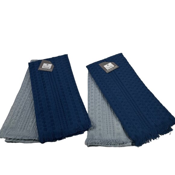 Lot Of Four Just In For Your Home Kitchen Towels 2 Solid Blue 2 Solid Gray New - Picture 1 of 8